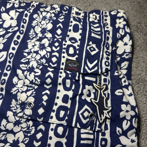 Paul Shark Yachting Nylon Swim Trunks Men L Large Blue Floral Lined Shorts - Picture 6 of 15